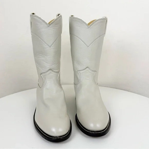 Vintage Justin Pearl White Roper Cowboy Boots Made in USA - Picture 3 of 9